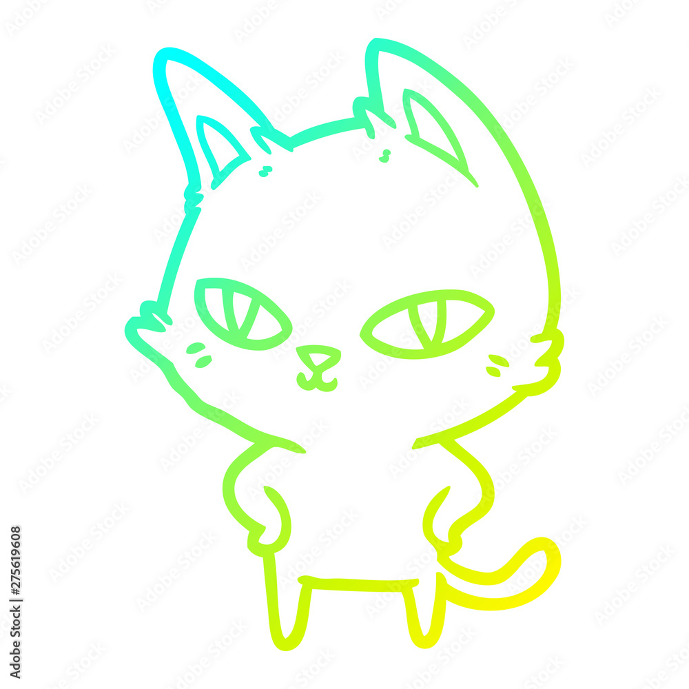 cold gradient line drawing cartoon cat with bright eyes cold gradient line drawing cartoon cat with bright eyes