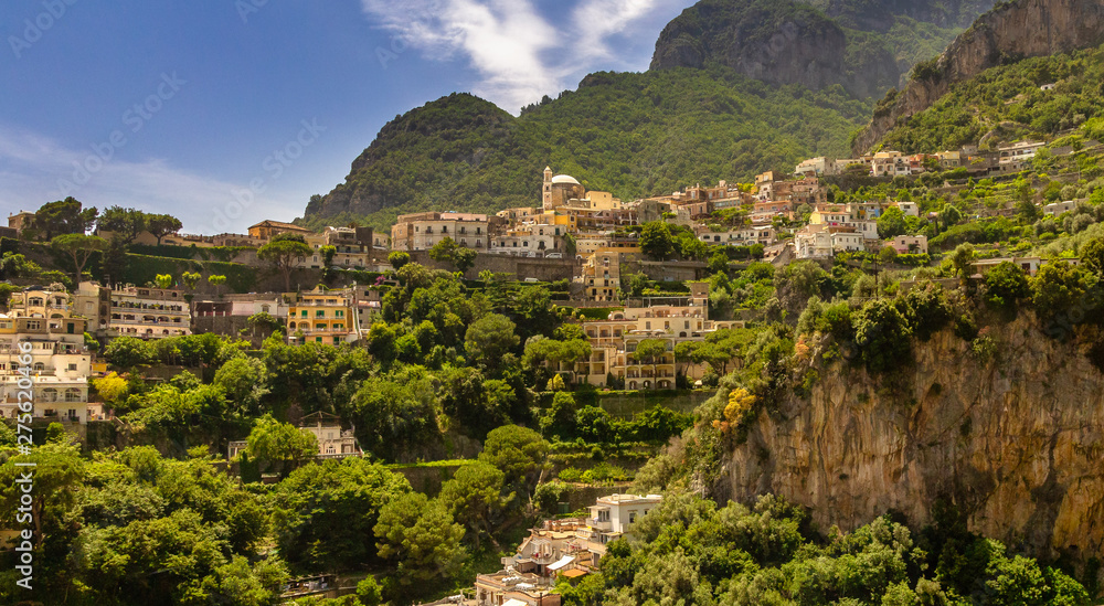 Positano Hill View. Beautiful view of Positano at daytime, with its colorful buildings along the hill. Amalfi coast situated in province of Salerno, in the region of Campania, Italy.