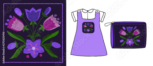 Stylized embroidery of a bouquet of bells