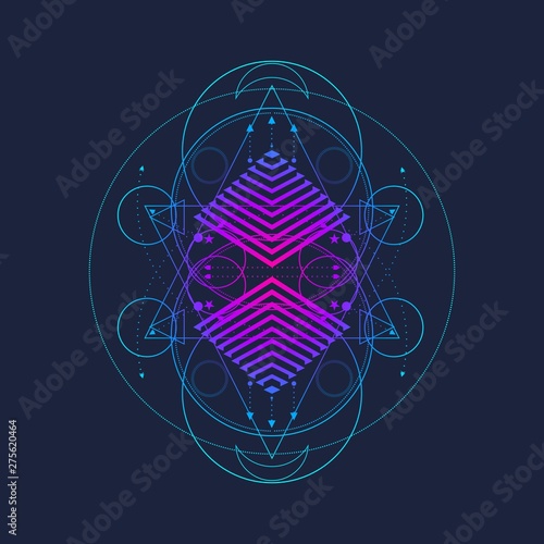 Mystical geometry symbol. Linear alchemy, occult, philosophical sign. For music album cover, poster, sacramental design. Astrology and religion concept.
