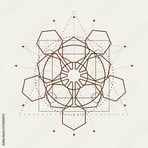 Mystical geometry symbol. Linear alchemy, occult, philosophical sign. For music album cover, poster, sacramental design. Astrology and religion concept.