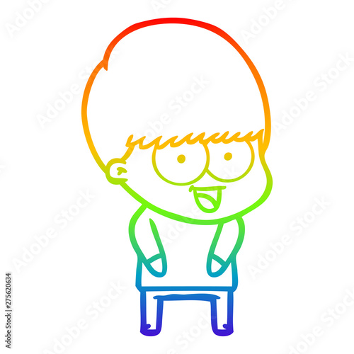 rainbow gradient line drawing happy cartoon boy