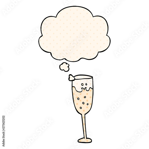 cartoon champagne glass and thought bubble in comic book style