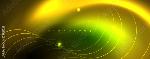 Shiny neon lines template - northern lights glowing blur lines. Futuristic style glow neon 80s disco club or night party techno template