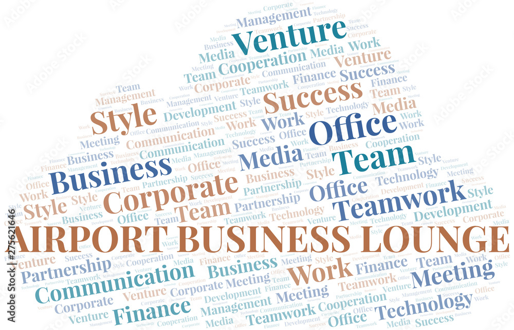 Airport Business Lounge word cloud. Collage made with text only.