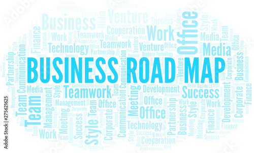 Business Road Map word cloud. Collage made with text only.