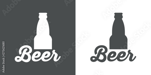 Logotipo con texto Beer con mitad botella en gris y blanco