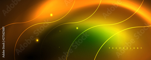 Shiny neon lines template - northern lights glowing blur lines. Futuristic style glow neon 80s disco club or night party techno template