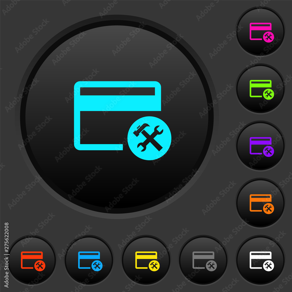 Credit card tools dark push buttons with color icons Credit card tools dark push buttons with color icons