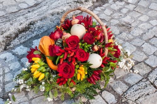 Wallpaper Mural fruit basket, flowers and vegetables Torontodigital.ca