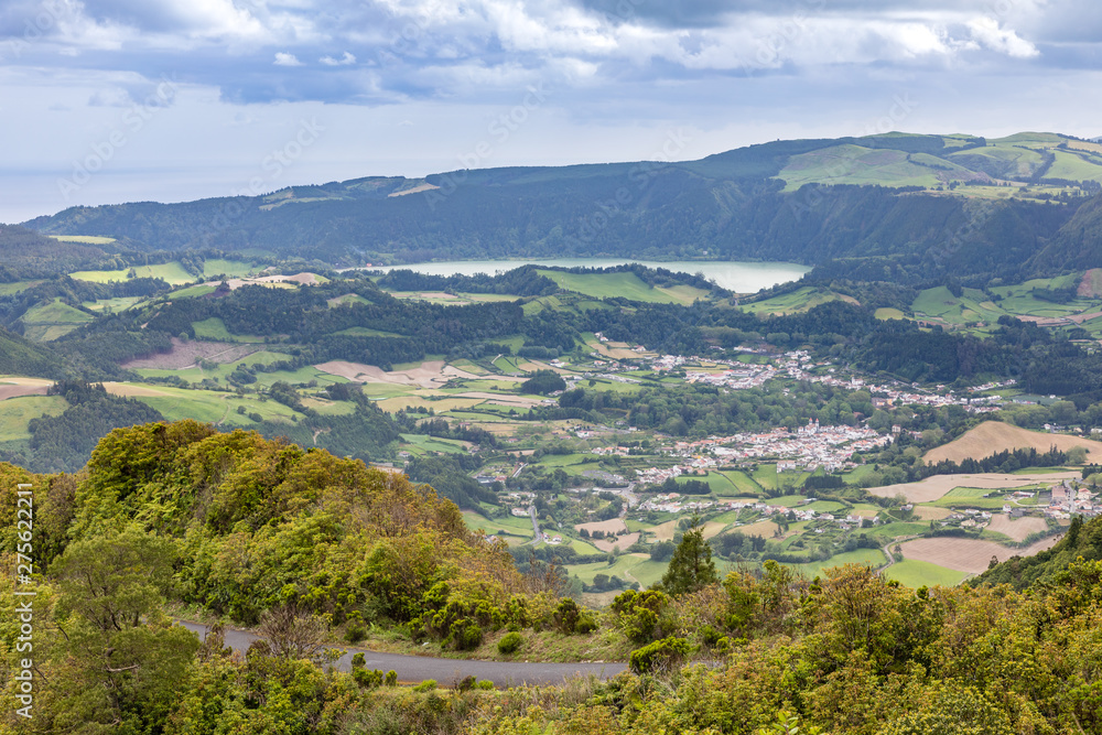 In the distance Lake Furnas on Sao Miguel Island, Azores