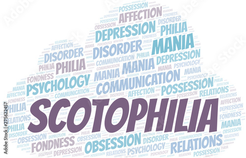 Scotophilia word cloud. Type of Philia.