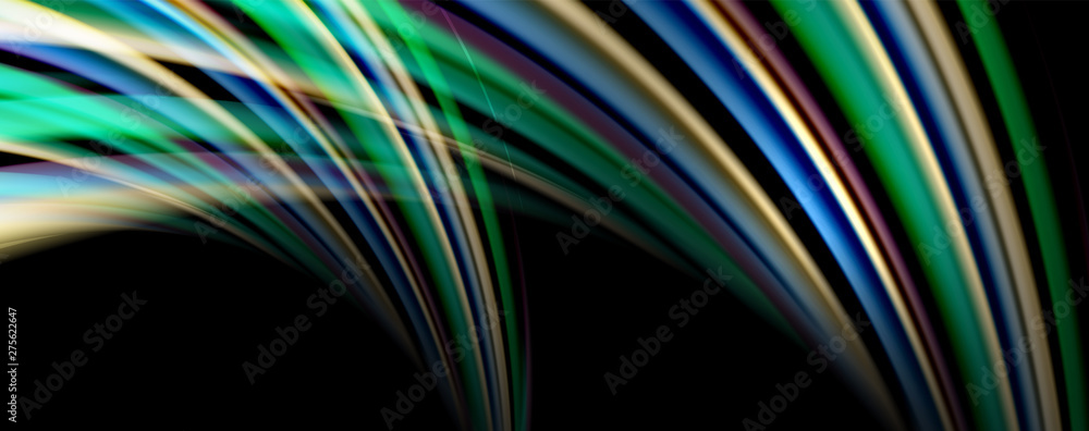 Fluid color rainbow style wave abstract background, techno modern design on black Fluid color rainbow style wave abstract background, techno modern design on black