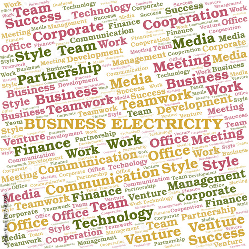 Business Electricity word cloud. Collage made with text only.