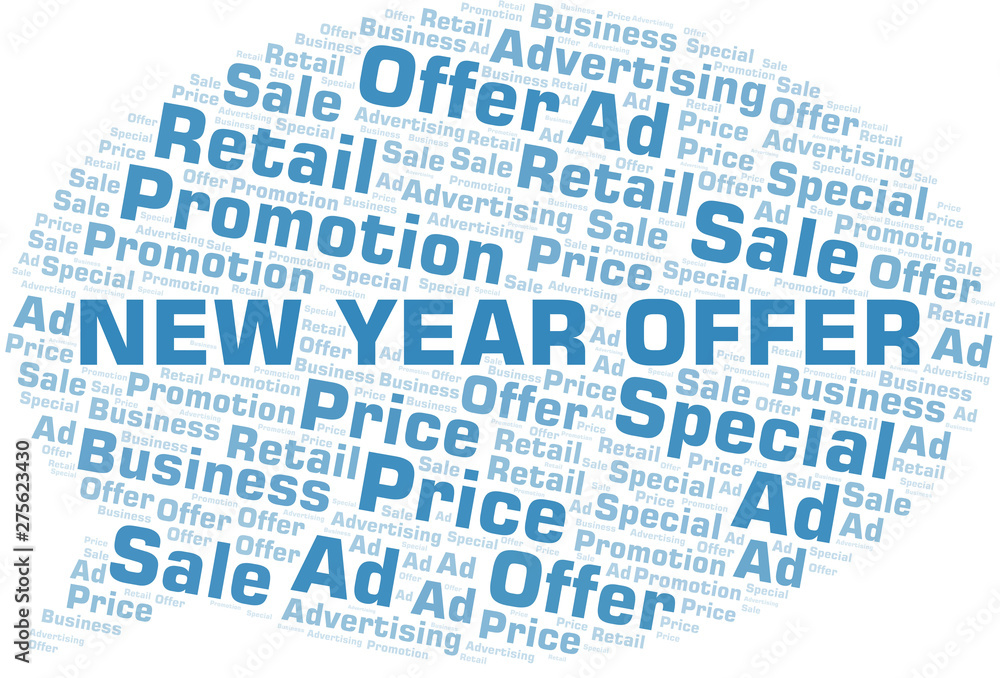 Fototapeta premium New Year Offer word cloud. Wordcloud made with text only.