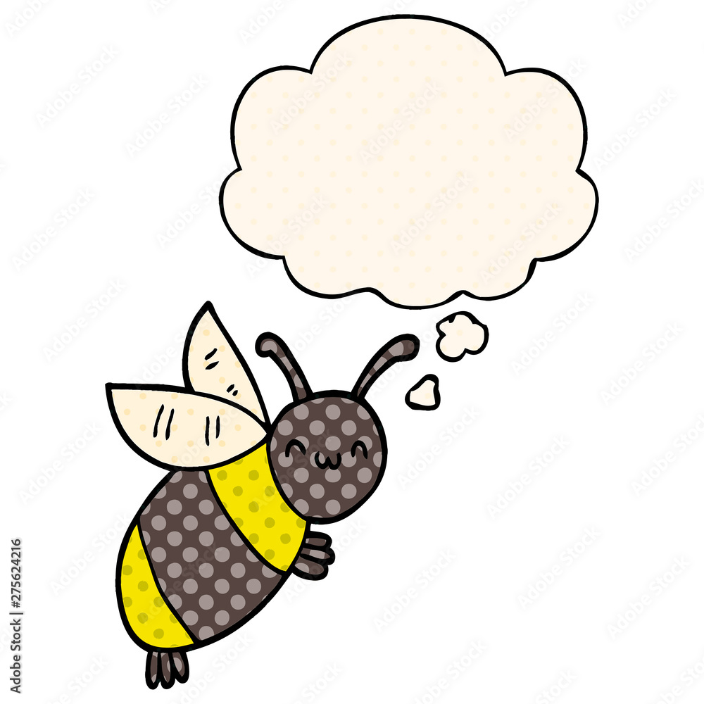 cute cartoon bee and thought bubble in comic book style cute cartoon bee and thought bubble in comic book style