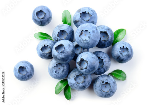 Canvas Print Blueberries. Blueberry isolate on white. Top view.