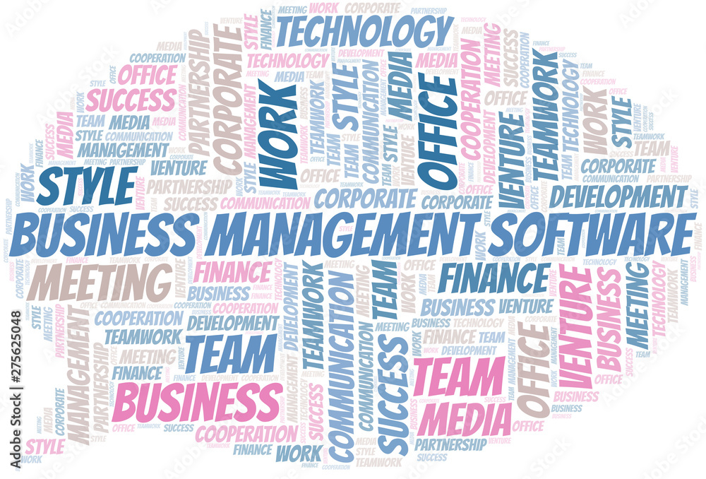 Business Management Software word cloud. Collage made with text only. Business Management Software word cloud. Collage made with text only.