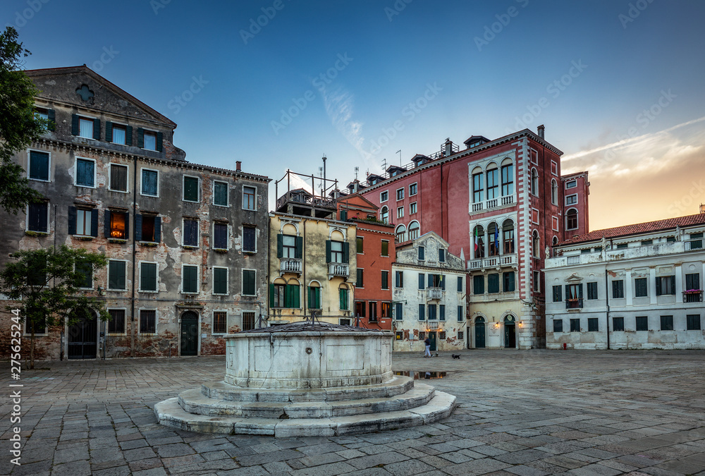 Architecture of Venice, Italy, at sunset. Scenic travel background.