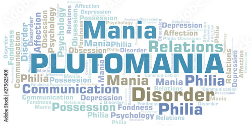 Plutomania word cloud. Type of mania, made with text only.