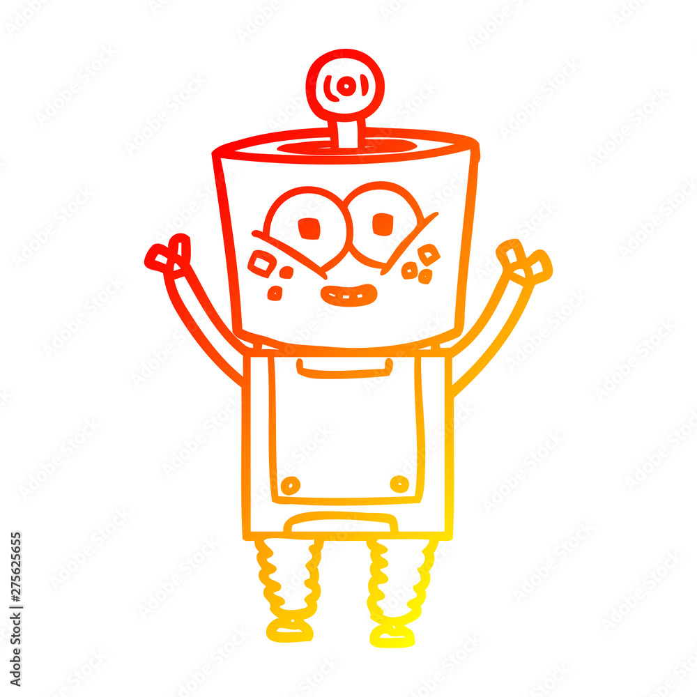 warm gradient line drawing happy cartoon robot waving hello warm gradient line drawing happy cartoon robot waving hello