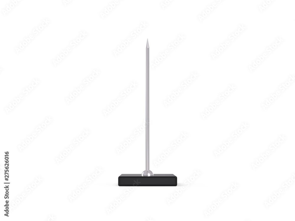 Fork stick and paper memo holder spike, restaurant receipt holder, stainless steel check spindle with square base, desk straight rod for bill, 3d illustration Fork stick and paper memo holder spike, restaurant receipt holder, stainless steel check spindle with square base, desk straight rod for bill, 3d illustration
