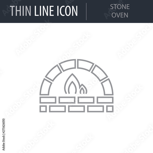 Symbol of Stone Oven. Thin line Icon of Merry Christmas. Stroke Pictogram Graphic for Web Design. Quality Outline Vector Symbol Concept. Premium Mono Linear Beautiful Plain Laconic Logo