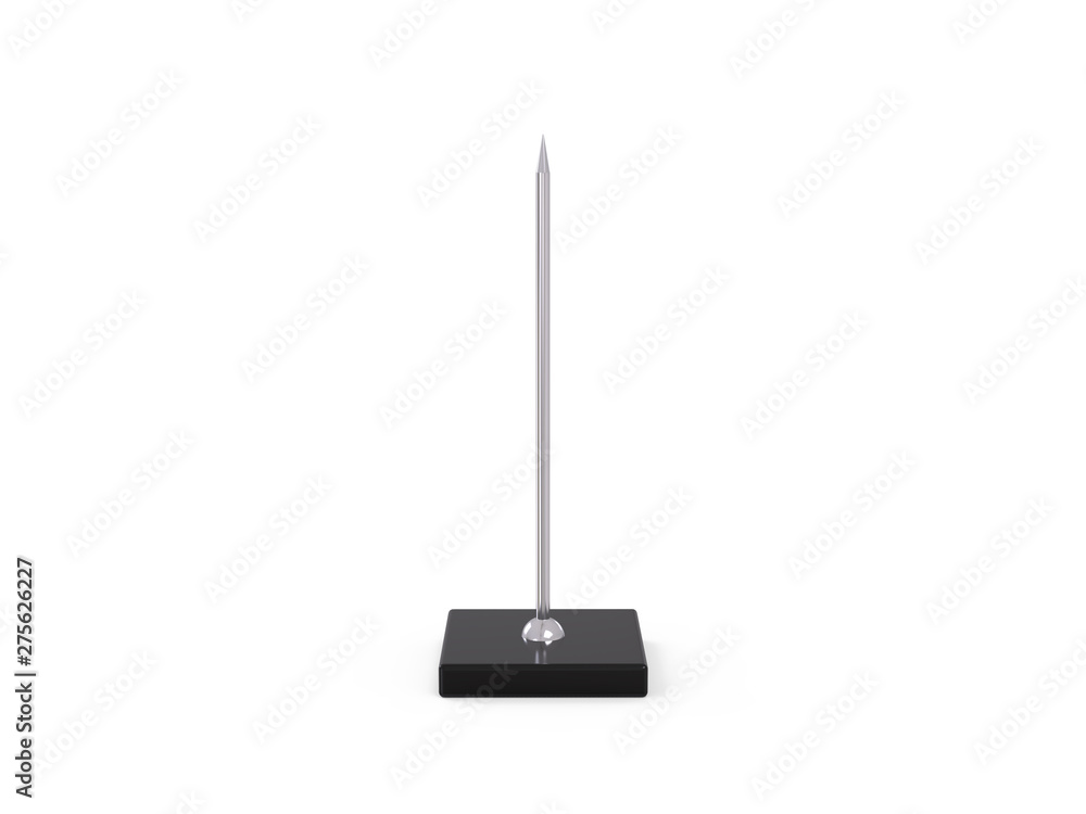 Fork stick and paper memo holder spike, restaurant receipt holder, stainless steel check spindle with square base, desk straight rod for bill, 3d illustration Fork stick and paper memo holder spike, restaurant receipt holder, stainless steel check spindle with square base, desk straight rod for bill, 3d illustration