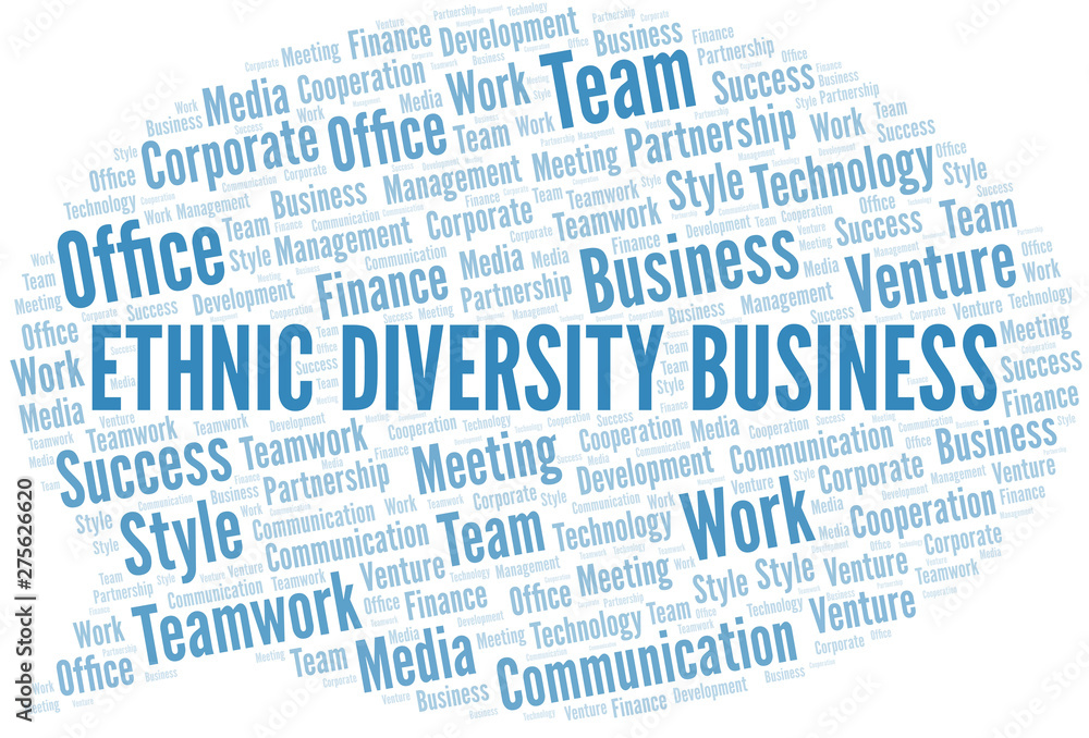 Ethnic Diversity Business word cloud. Collage made with text only.