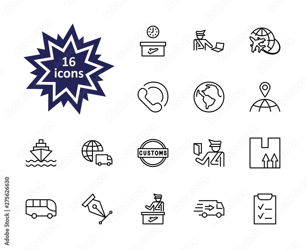 Fototapeta premium International Customs Day Set Line Vector Icons. Editable Stroke. 32x32 Pixel Perfect