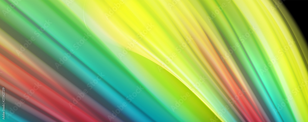 Abstract wave lines fluid rainbow style color stripes on black background. Artistic illustration for presentation, app wallpaper, banner or poster