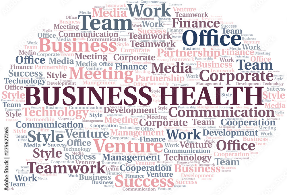 Business Health word cloud. Collage made with text only.