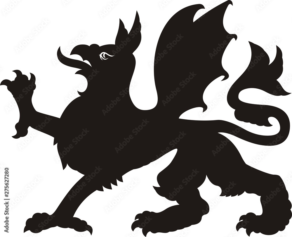 Heraldic dragon tattoo. Black / white silhouette Heraldic dragon tattoo. Black / white silhouette