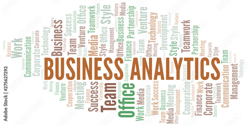 Business Analytics word cloud. Collage made with text only.