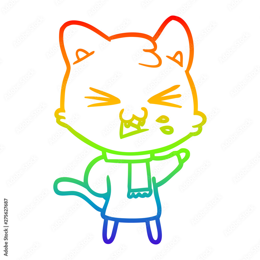 rainbow gradient line drawing cartoon cat hissing rainbow gradient line drawing cartoon cat hissing