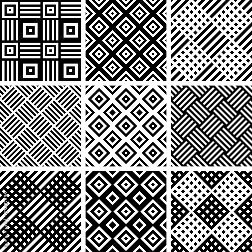 Seamless checked patterns set. Geometric textures. Seamless checked patterns set. Geometric textures.