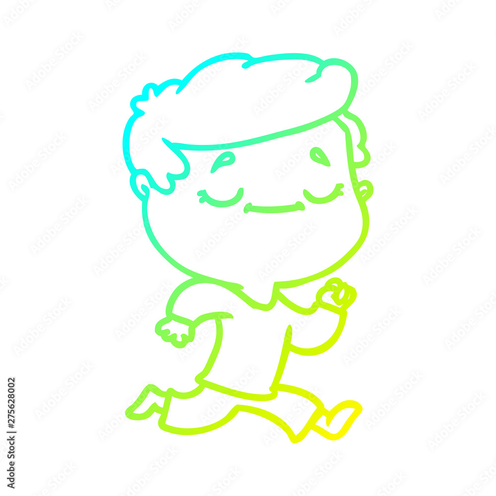cold gradient line drawing cartoon peaceful man running