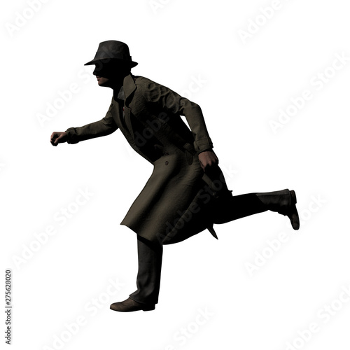 Running Man with Trenchcoat 3-D-Illustration