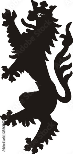 Heraldic lion tattoo. Black / white silhouette