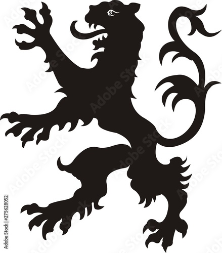 Heraldic lion tattoo. Black / white silhouette