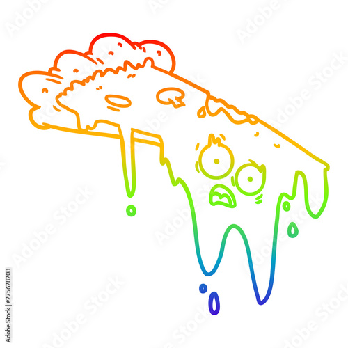 rainbow gradient line drawing melting pizza cartoon