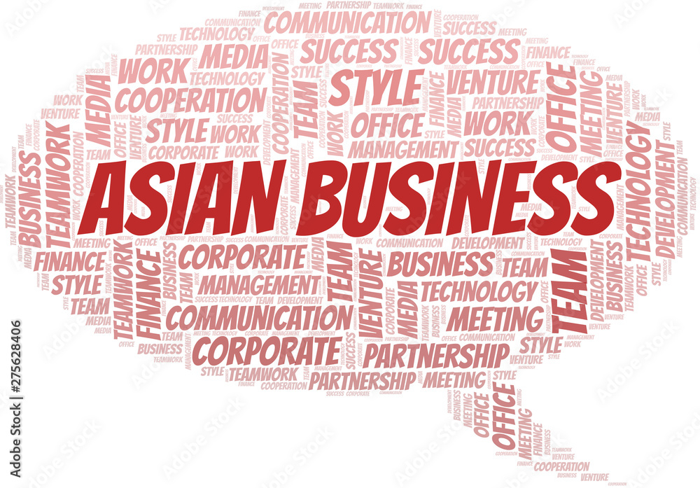 Asian Business word cloud. Collage made with text only.