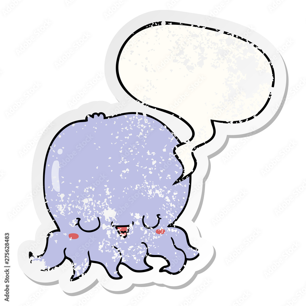 cartoon jellyfish and speech bubble distressed sticker cartoon jellyfish and speech bubble distressed sticker