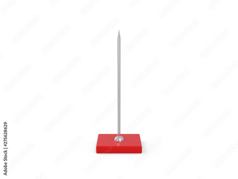 Fork stick and paper memo holder spike, restaurant receipt holder, stainless steel check spindle with square base, desk straight rod for bill, 3d illustration Fork stick and paper memo holder spike, restaurant receipt holder, stainless steel check spindle with square base, desk straight rod for bill, 3d illustration