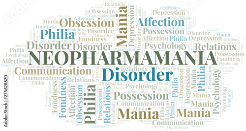 Neopharmamania word cloud. Type of mania, made with text only.