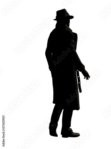 Walking Man with Trenchcoat 3-D-Illustration