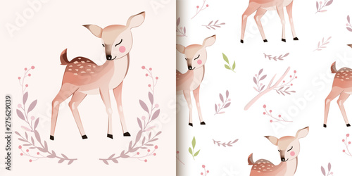 baby deer illustration in seamless pattern for birthday party, wallpaper, background and many more