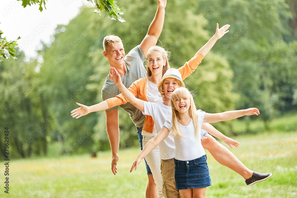 Active family and children have fun together