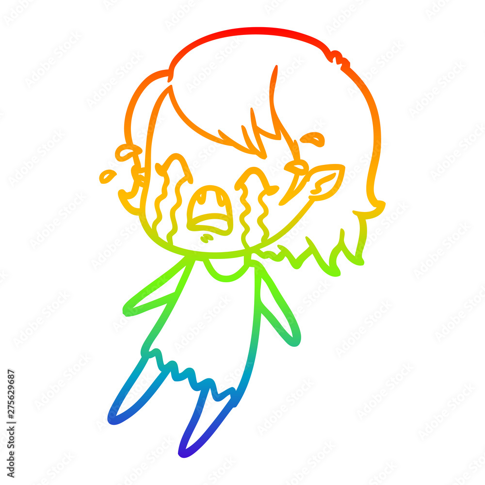 rainbow gradient line drawing cartoon crying vampire girl rainbow gradient line drawing cartoon crying vampire girl