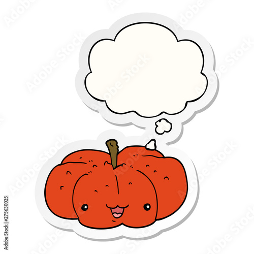 cartoon pumpkin and thought bubble as a printed sticker